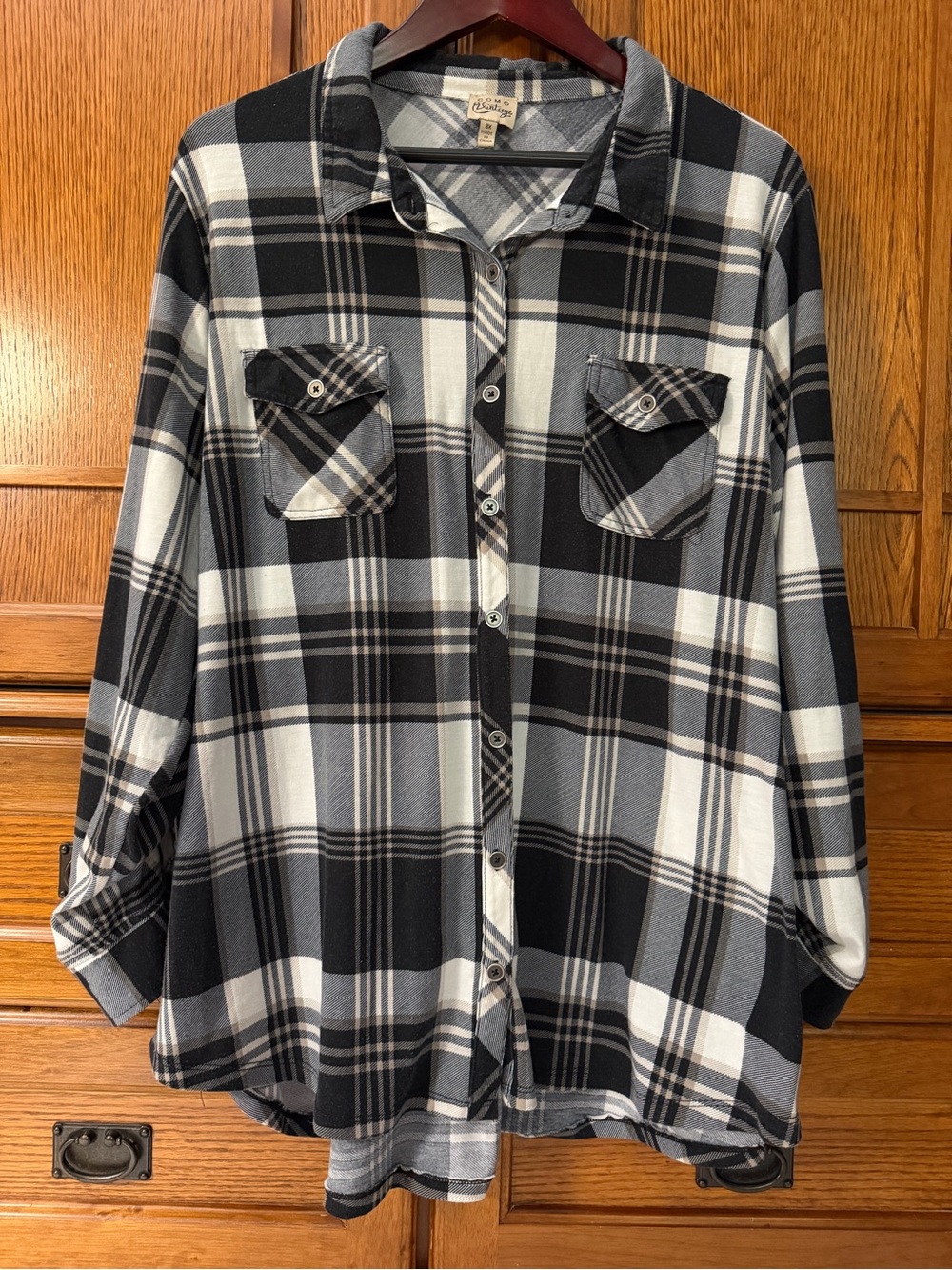 Como Vintage Viscose Plaid Top Dual Pocket Layer Vintage Vibe Soft Grunge Casual